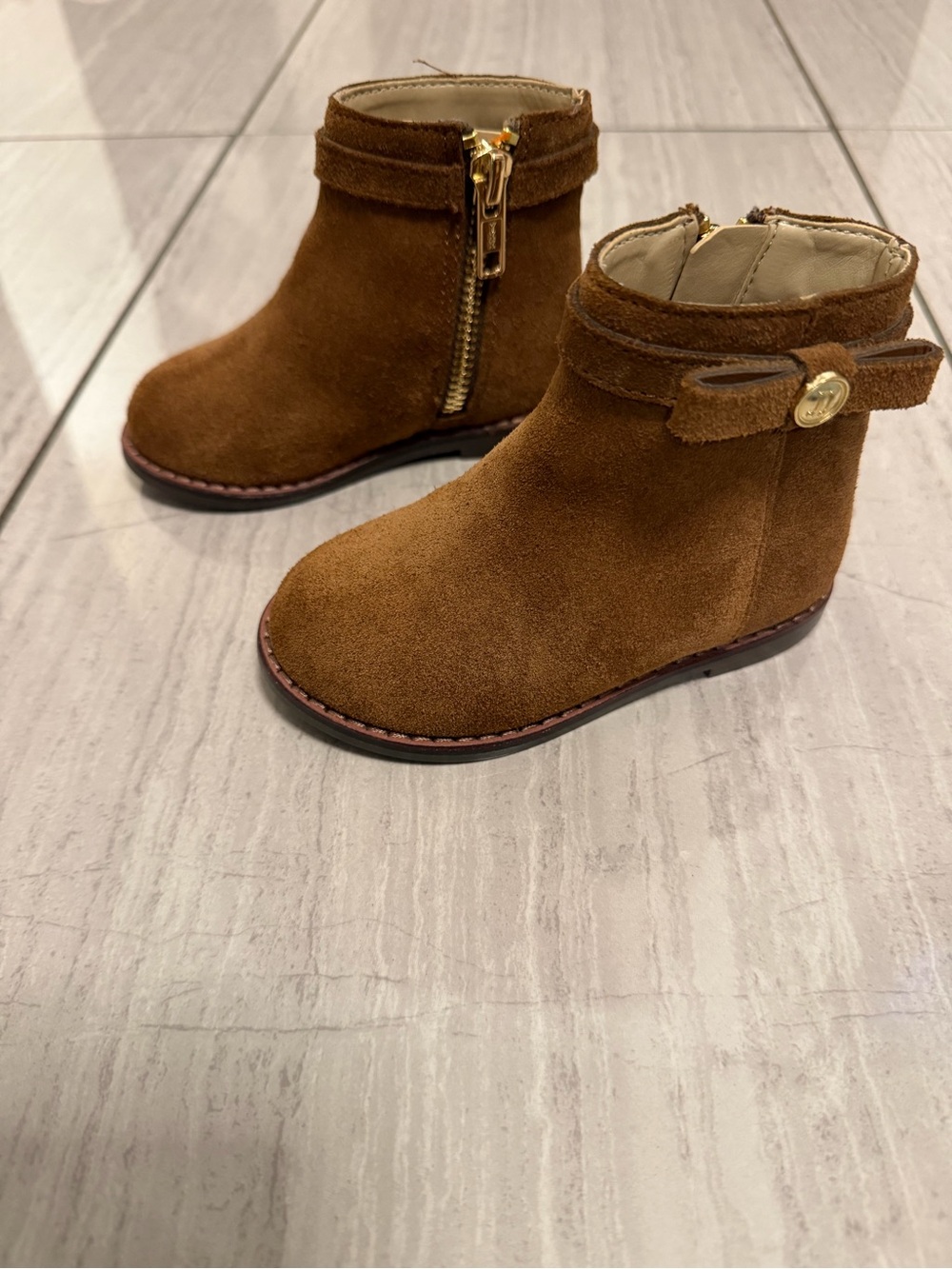 Janie and Jack Toddler Tan Suede Side-Zip Ankle Boots Size 5
